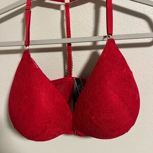 Victoria's Secret Red Lace Plunge Bra with T-Back